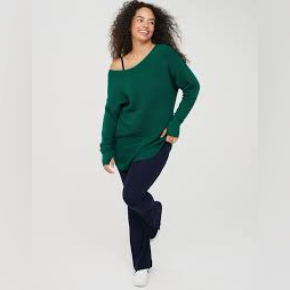 AE American eagle offline off shoulder forest green oversized sweater size xxl